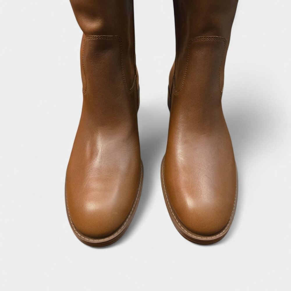 Michael Kors Izzy Tall Leather Riding Boots Luggage Tan Logo 9.5M Equestrian NWB - Picture 6 of 15